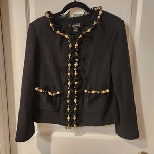 St. John size 10 black sweater jacket cardigan with gold balls design
